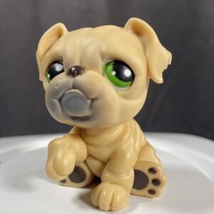 LPS Hasbro #107 Tan Bulldog Dog Green Eyes 2004 G1 Authentic Vintage Toy Figure